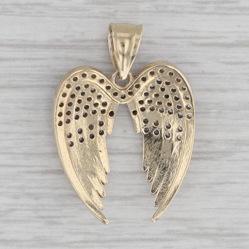 Gray Cubic Zirconia Angel Wings Pendant 10k Yellow Gold