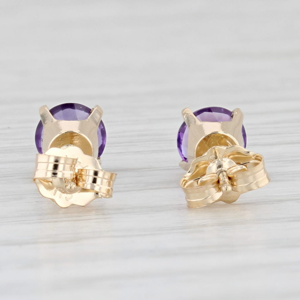 Light Gray 0.75ctw Round Amethyst Stud Earrings 14k Yellow Gold