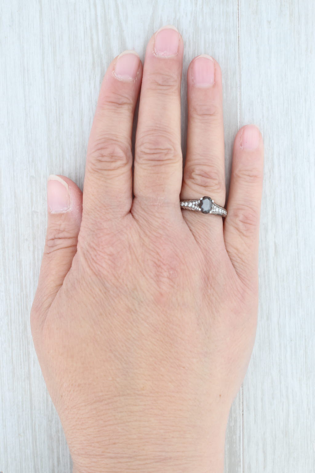 Light Gray Disney Enchanter Villians Oval Black Diamond Ring 14k White Gold Engagement
