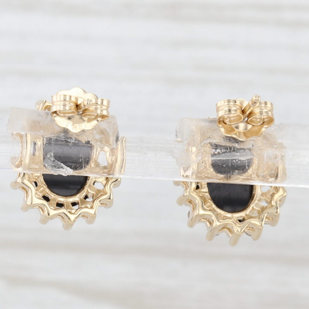 Light Gray Onyx 0.64ctw Diamond Halo Stud Earrings 14k Yellow Gold