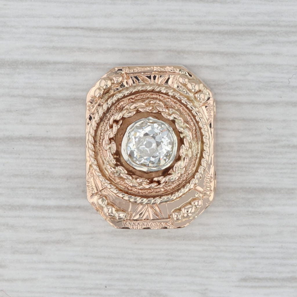 Gray Vintage Ornate 0.52ct Diamond Solitaire Slide Bracelet Charm 14k Yellow Gold