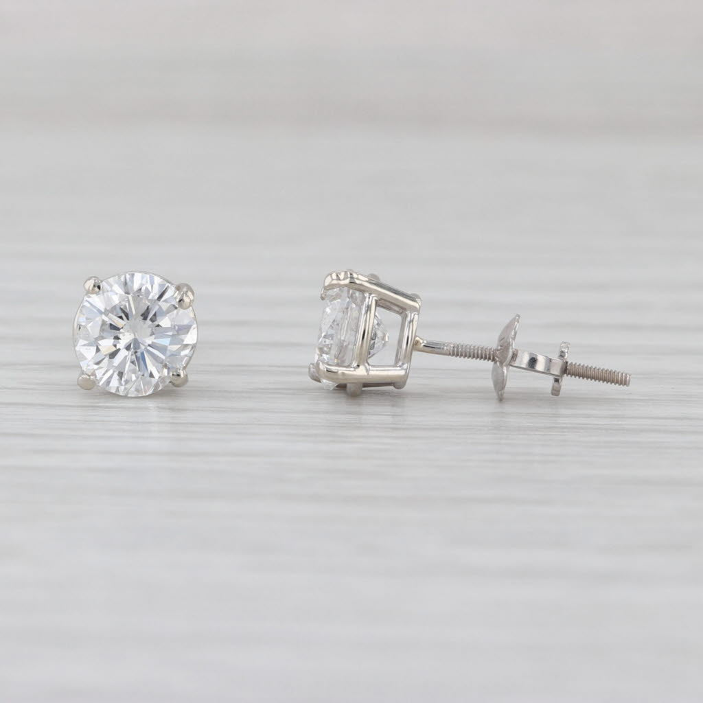 2.02ctw Diamond Stud Earrings 14k White Gold Round Solitaire Studs Screw Backs