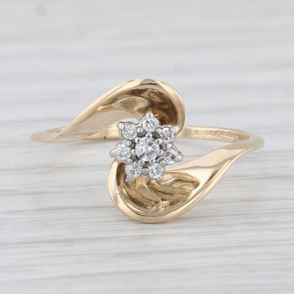 Light Gray Diamond Flower Cluster Ring 14k Yellow Gold Size 6.5 Bypass
