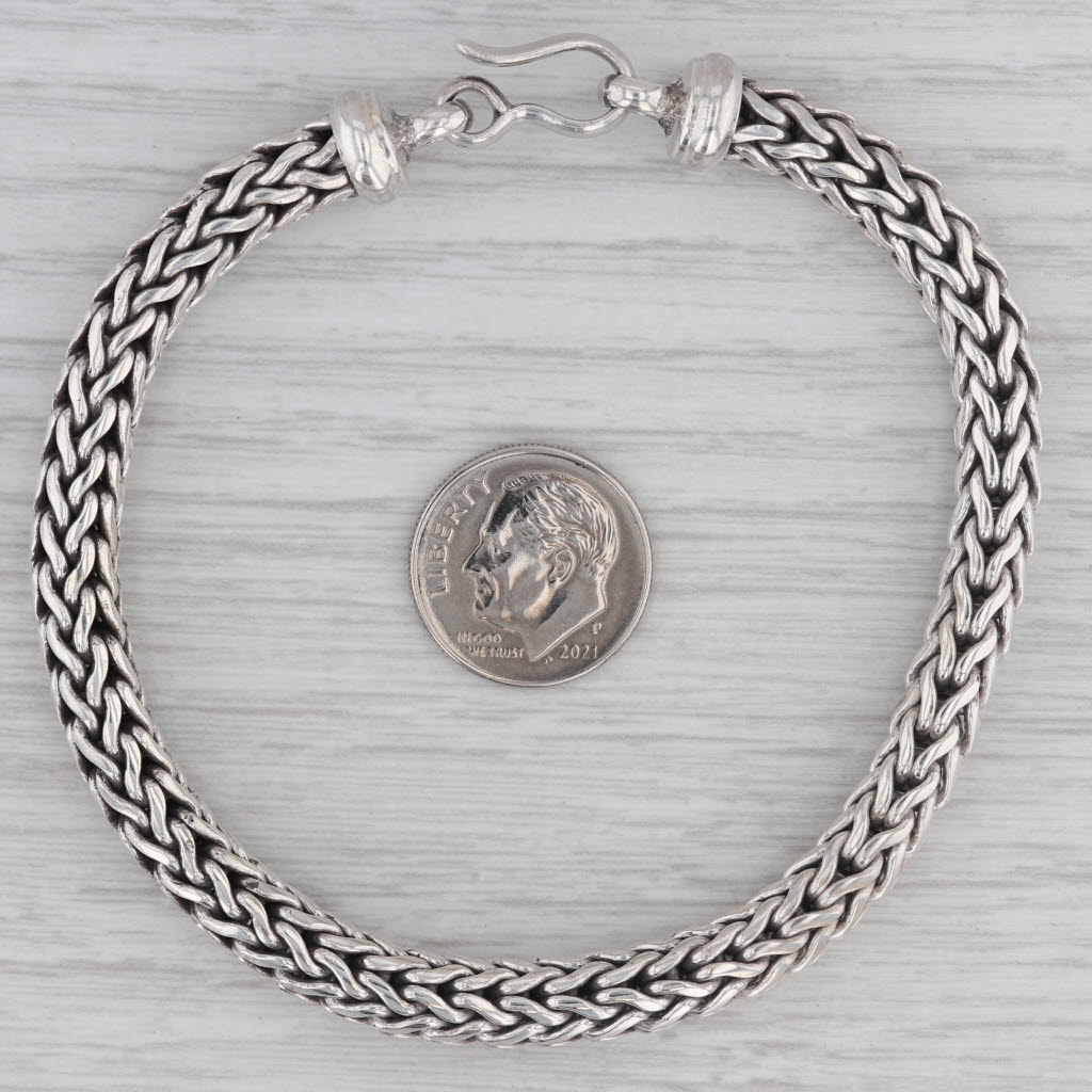 Gray Wheat Chain Bracelet Sterling Silver Ring & Hook Clasp 7.75" 6.5mm