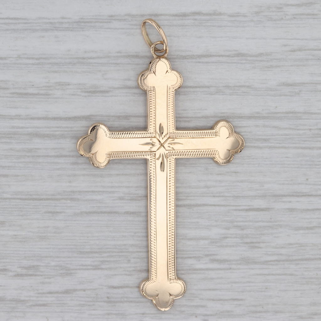 Gray Antique Ornate Pearl Reversible Cross Pendant 12k Yellow Gold Statement