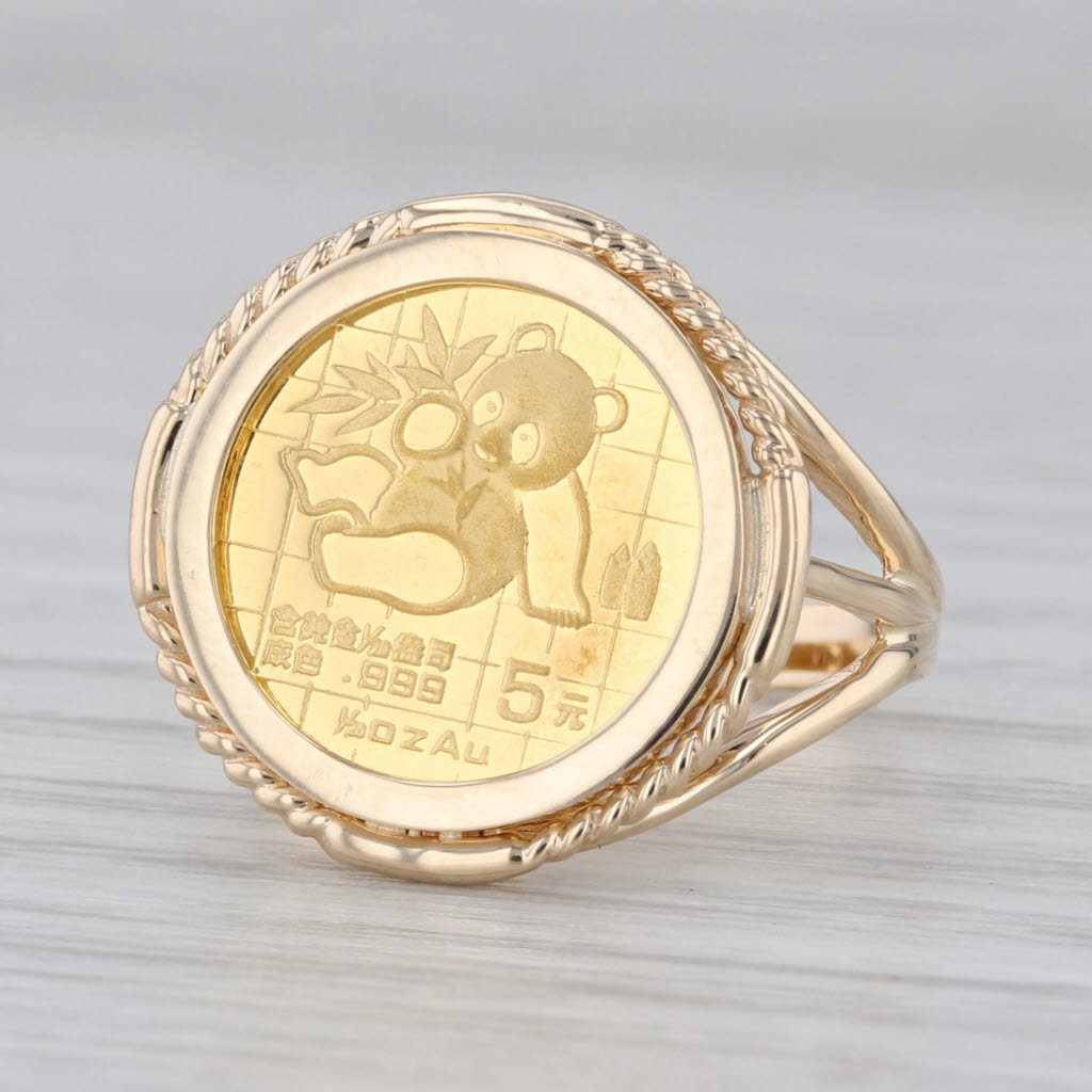 Authentic 1989 Chinese Panda Coin Ring 14k 999 Fine Gold 1/20oz 5 Yuan Size 7.5