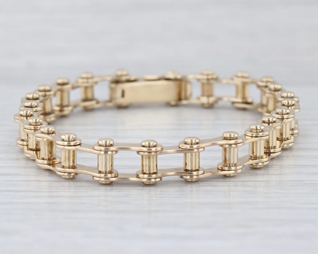 Men's Bike Chain Bracelet 14k Yellow Gold 7.75" 8.4mm