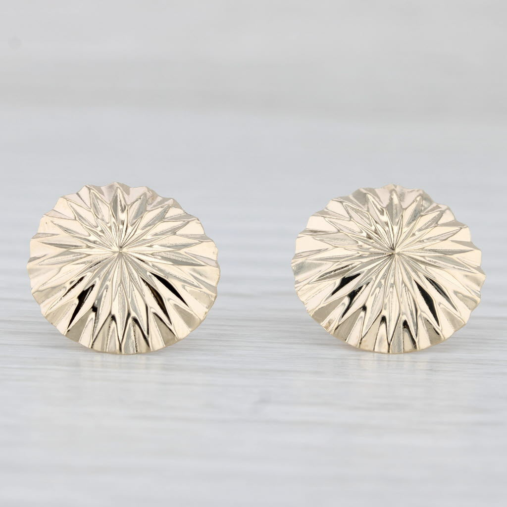 Light Gray Rayed Disc Stud Earrings 14k Yellow Gold