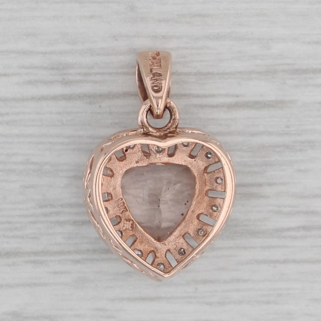 Gray 1.65ct Pink Morganite Diamond Halo Heart Pendant 10k Rose Gold