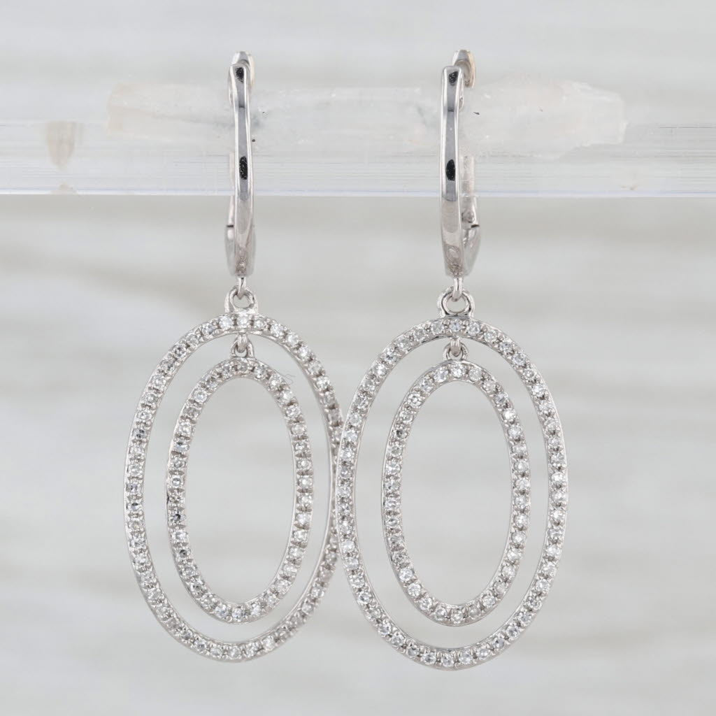 0.30ctw Diamond Oval Drops Hoop Earrings 14k White Gold Snap Top Hoops
