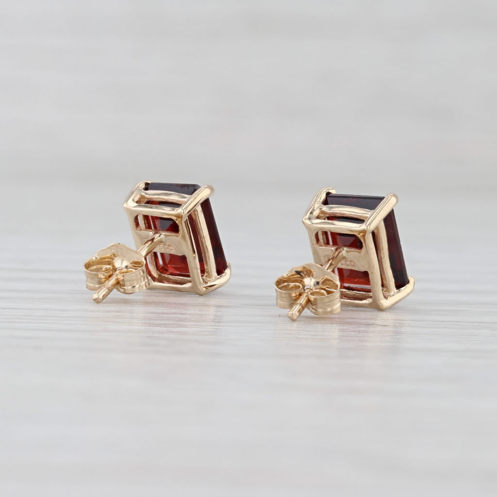 Light Gray 3.25ctw Garnet Stud Earrings 10k Yellow Gold Emerald Cut Solitaire Studs
