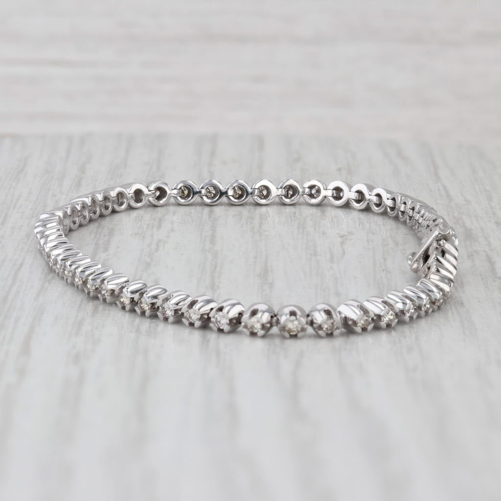 0.80ctw Diamond Tennis Bracelet 10k White Gold 6.75" 3mm
