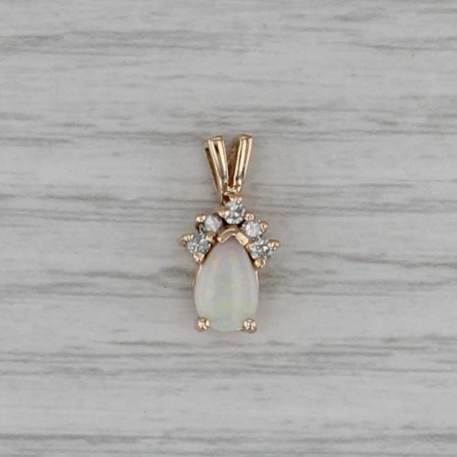 Pear Opal Diamond Pendant 14k Yellow Gold Small Teardrop