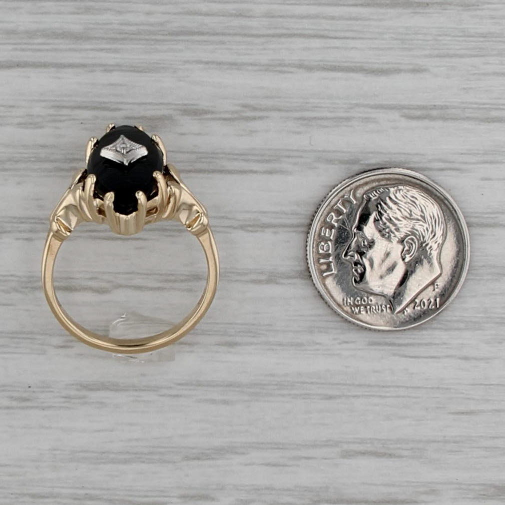 Vintage Marquise Onyx Diamond Ring 10k Yellow Gold Size 5.75