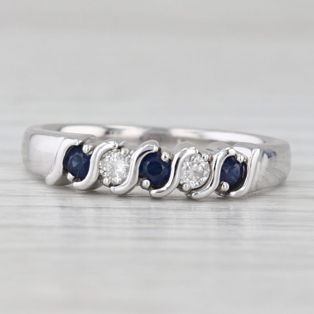 0.27ctw Blue Sapphire Diamond Ring 14k White Gold Stackable Wedding Band Size 6