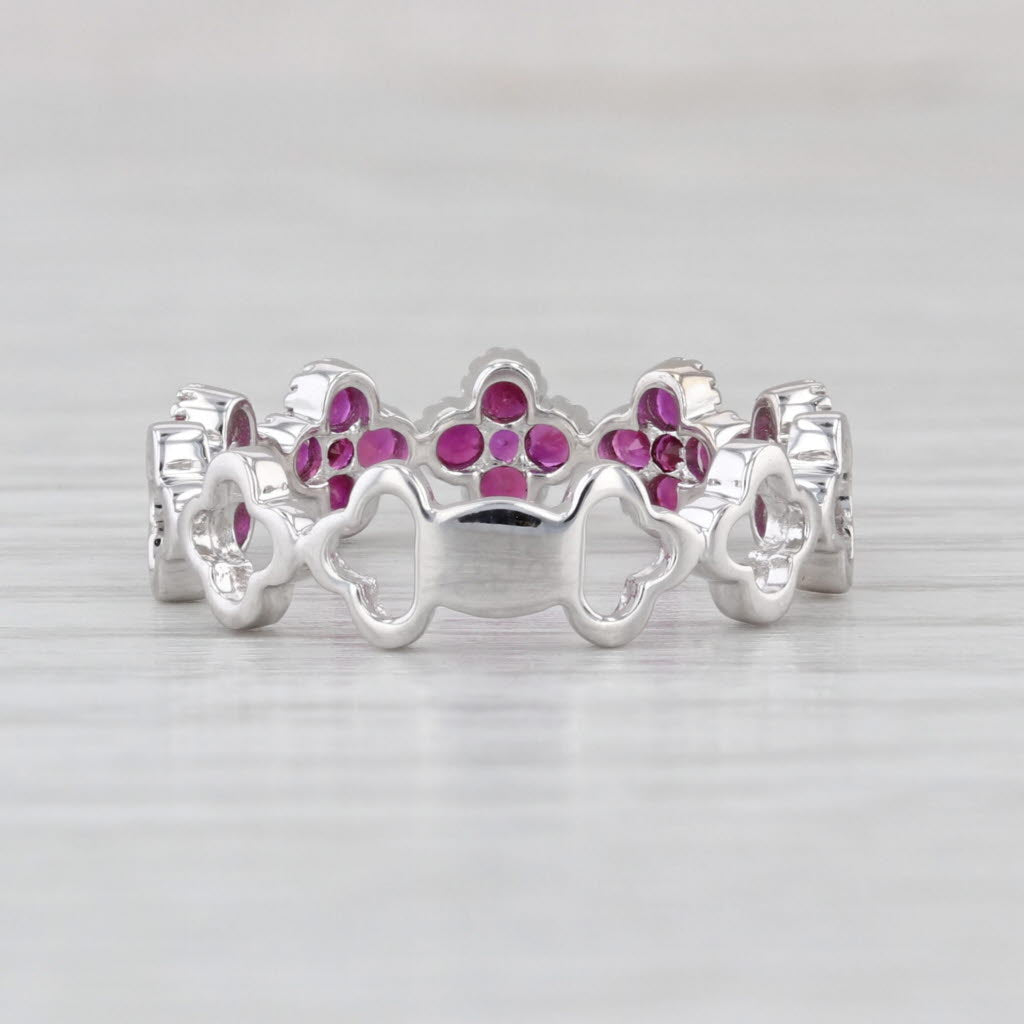 0.78ctw Ruby Flower Ring 18k White Gold Stackable Size 6.5 Band