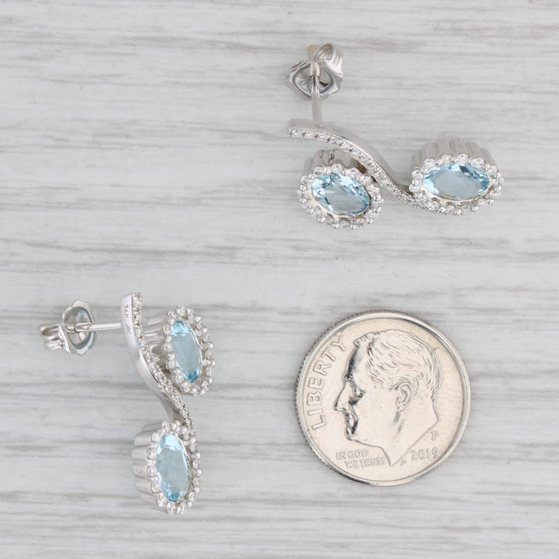 Light Gray New 3.30ctw Aquamarine Diamond Halo Drop Earrings 14k White Gold