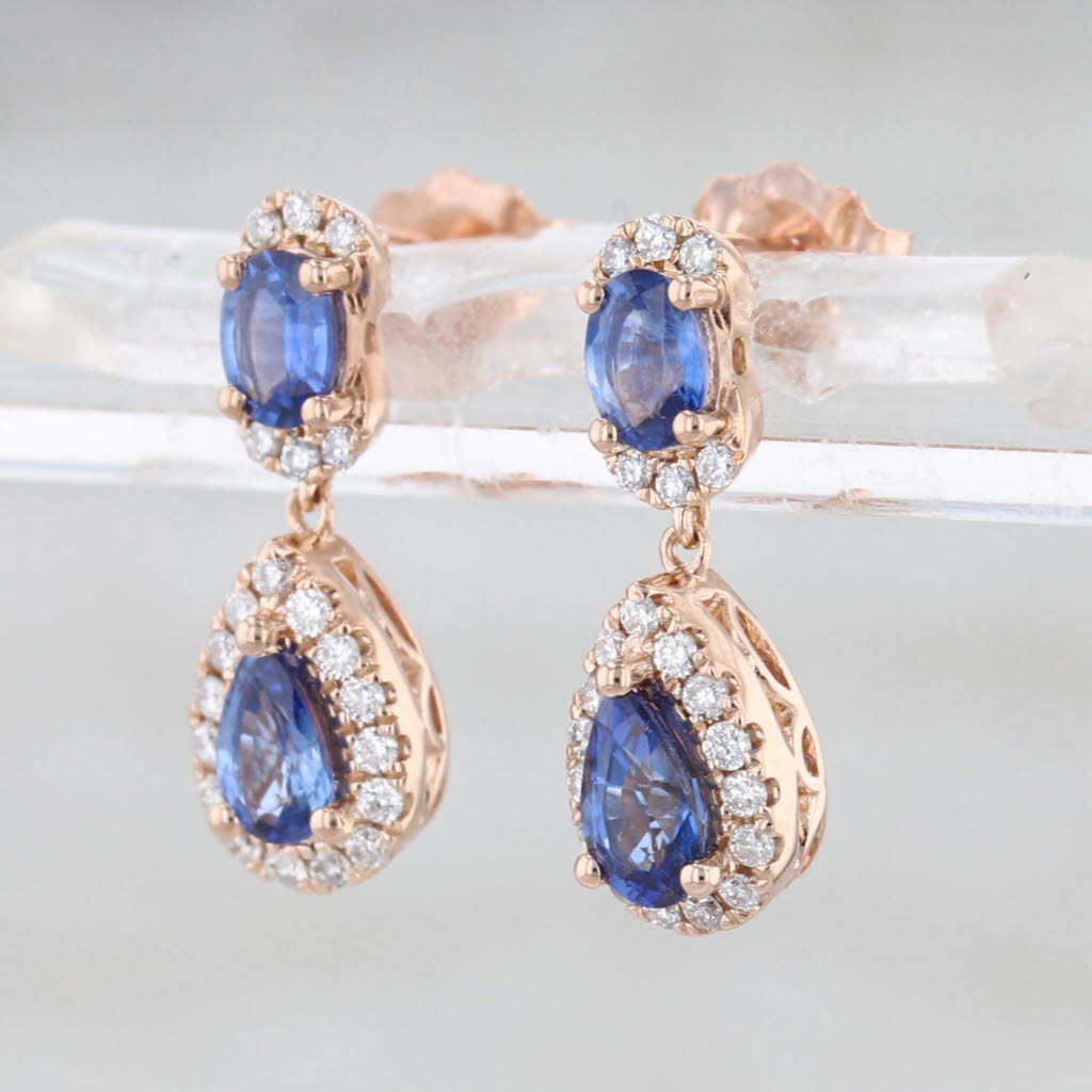 Le Vian Blue Sapphire Diamond Halo Teardrop Earrings 14k Rose Gold