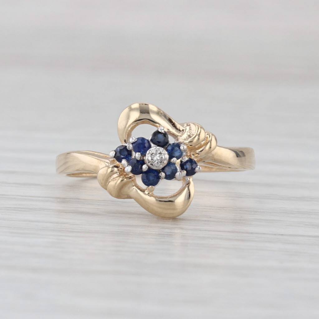 0.24ctw Blue Sapphire Diamond Bypass Ring 10k Yellow Gold Size 7.75