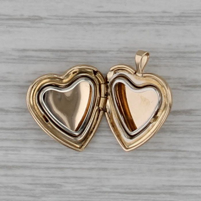 Vintage Small Photo Locket Floral Heart Pendant 14k Yellow Gold Engravable Charm