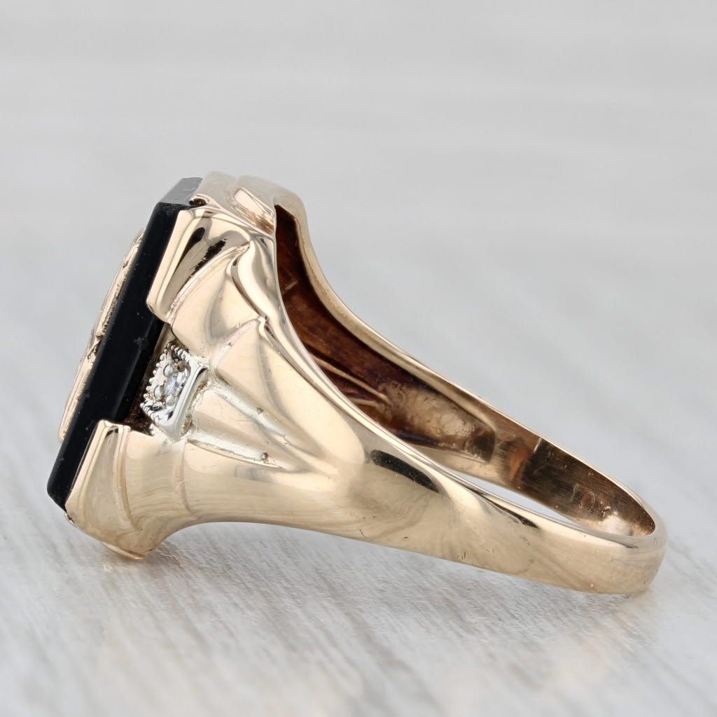 Gray Vintage Letter Initial G Signet Ring 10k Yellow Gold Size 10.25 Diamond Accents