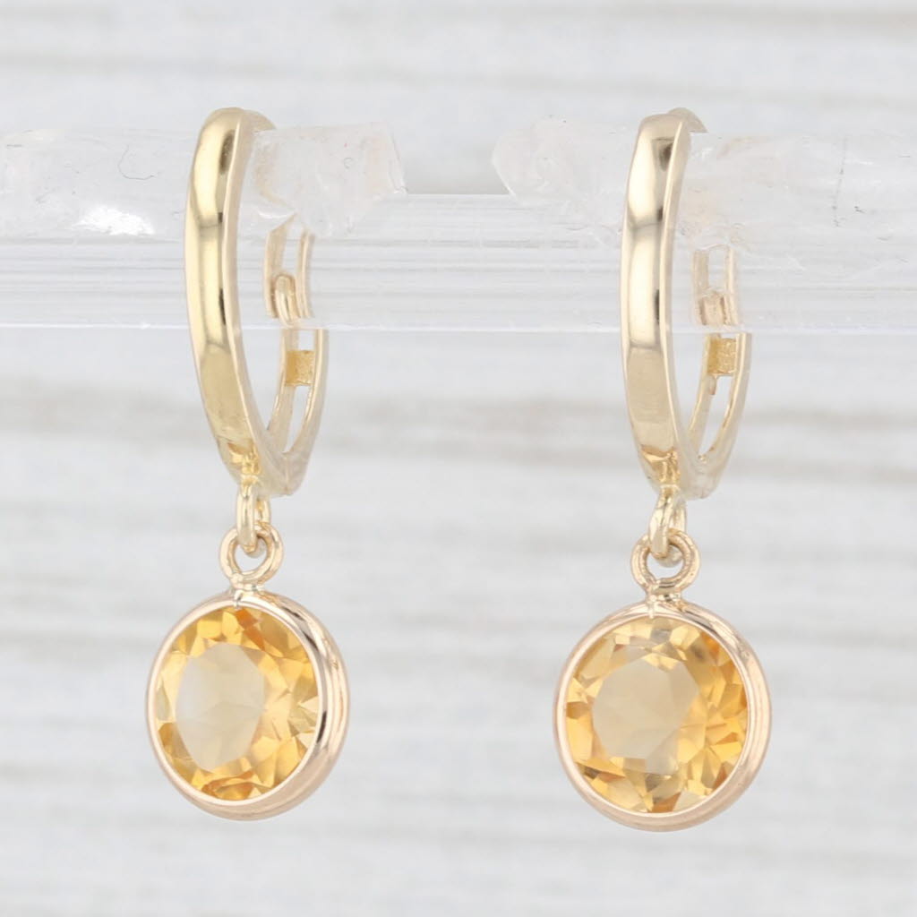 Light Gray 1.44ctw Orange Citrine Hoop Dangle Earrings 14k Yellow Gold