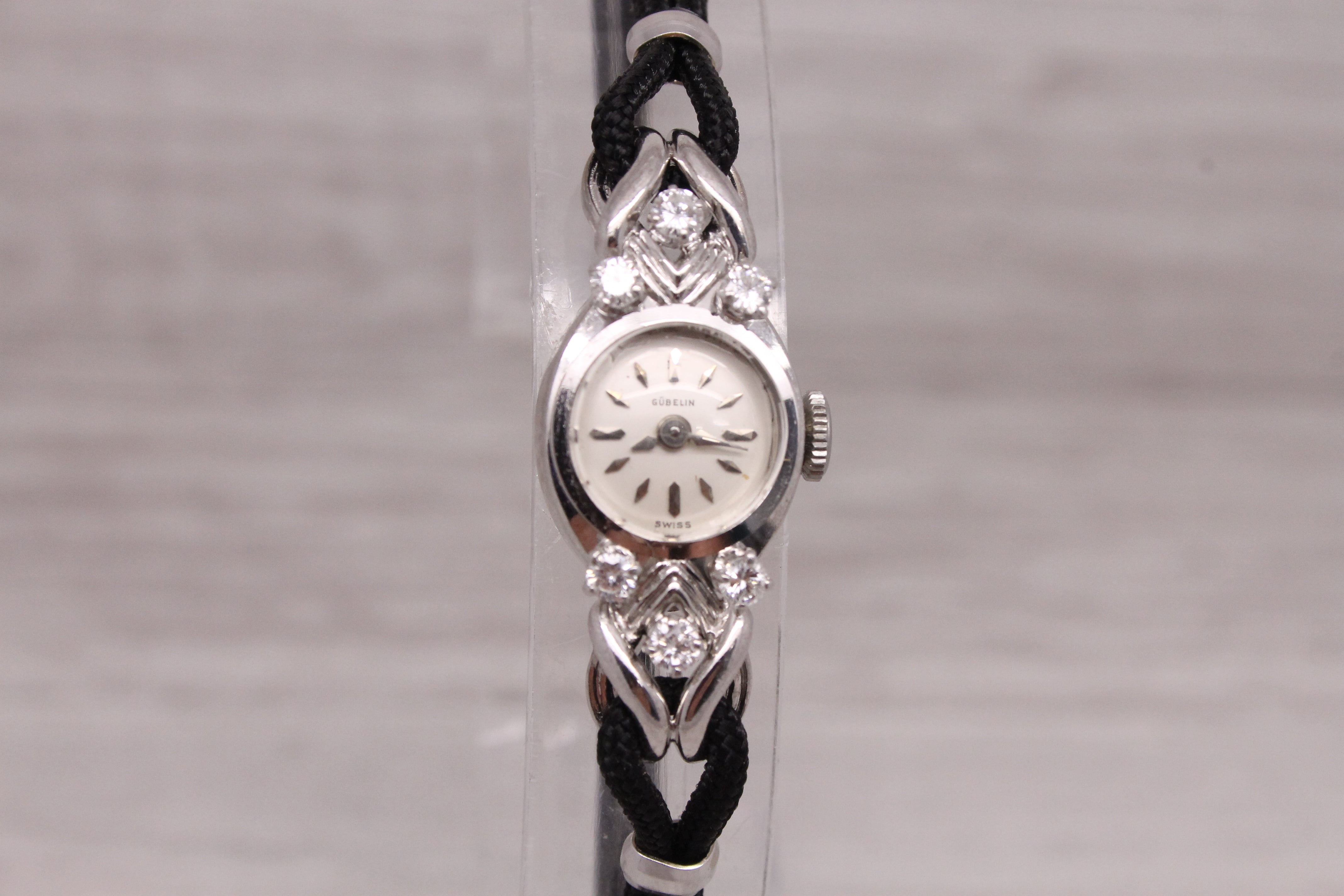 Dark Gray Vintage Gubelin 18k White Gold & Diamond Ladies Cocktail Watch H/VS2 - SERVICED