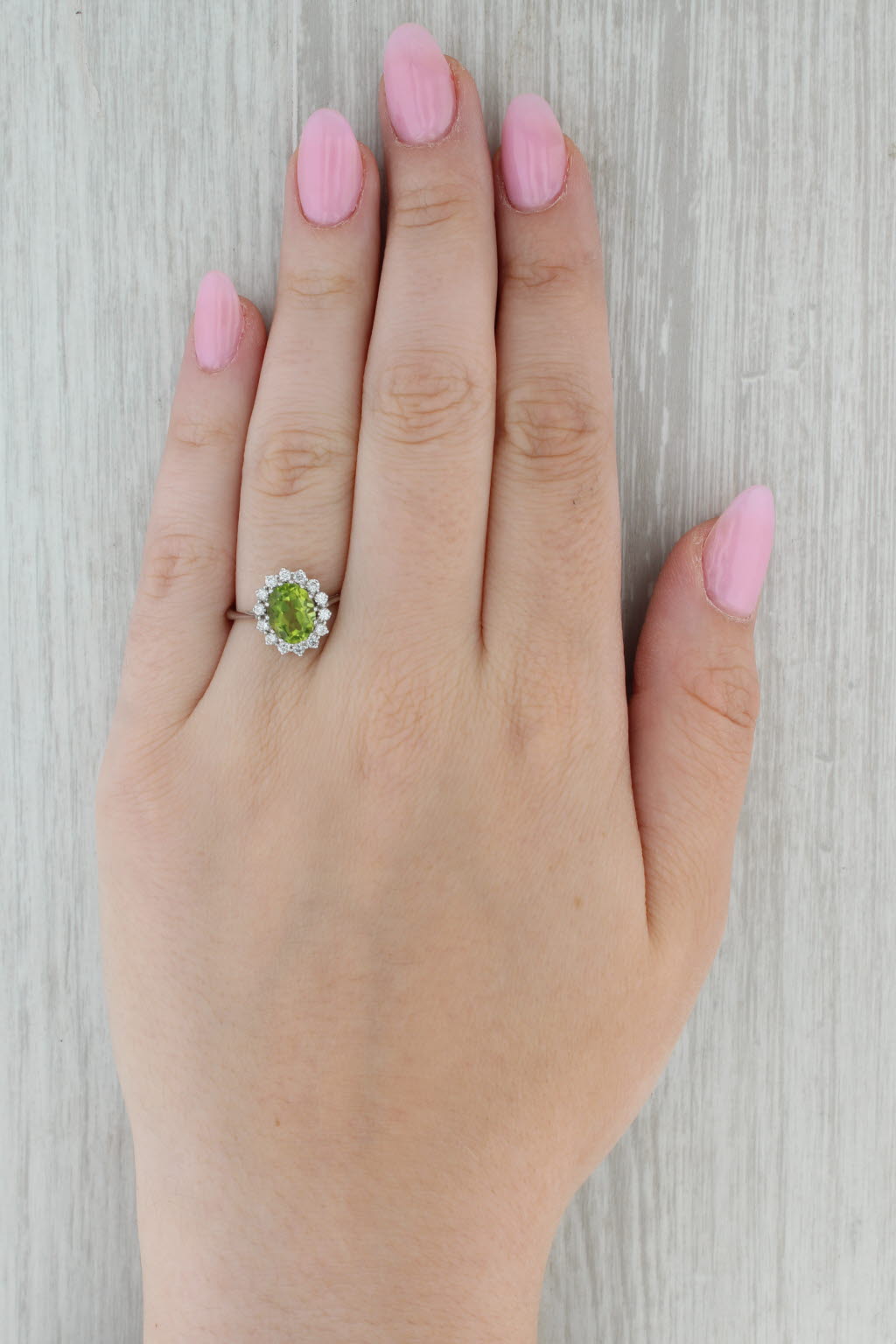 Dark Gray 2.55ctw Peridot Diamond Halo Ring 14k White Gold Size 8.5