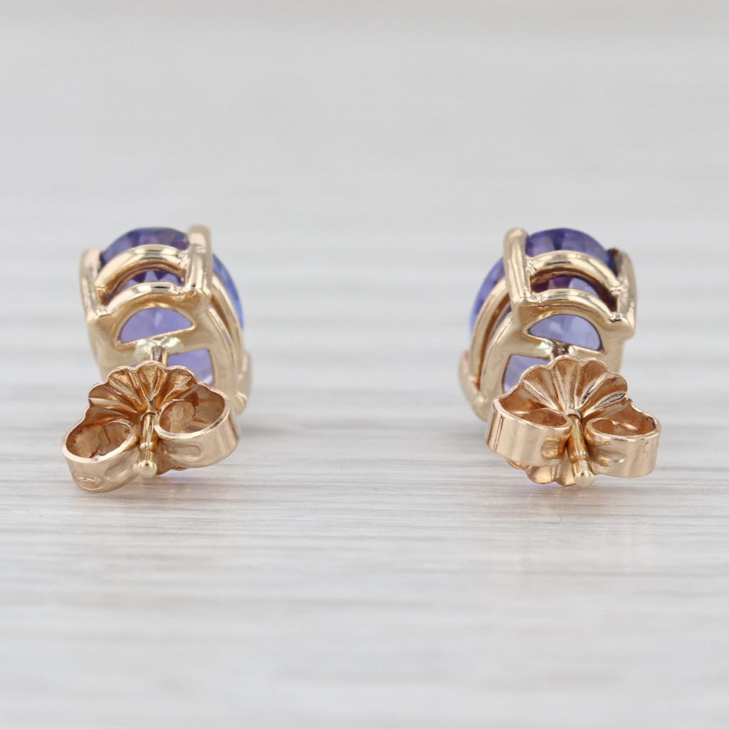 2.35tw Tanzanite Stud Earrings 14k Yellow Gold Oval Solitaire Studs