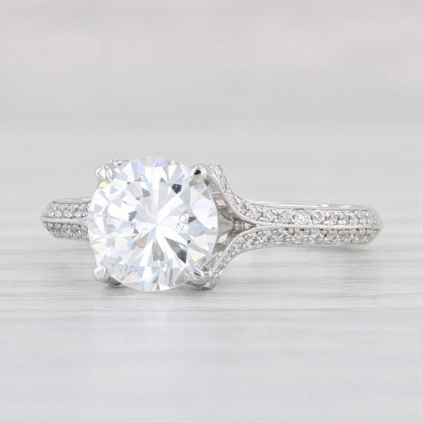 New A Jaffe Round Diamond Semi Mount Engagement Ring 14k White Gold Size 6