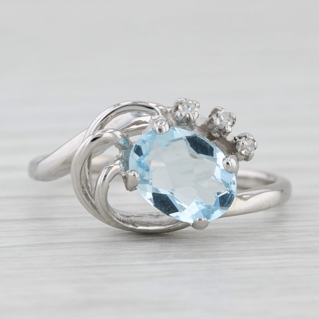 Light Gray 0.83ctw Aquamarine Diamond Ring 14k White Gold Size 6.5 Bypass