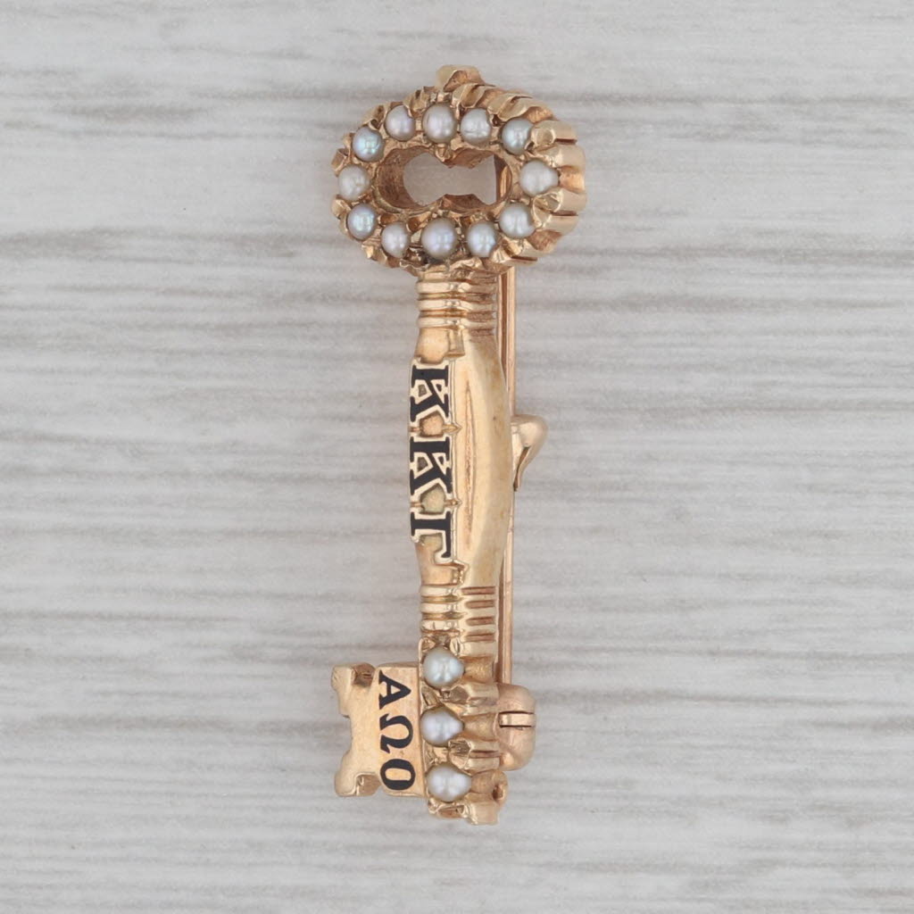 Gray Kappa Kappa Gamma Key Badge 10k Gold Pearls Vintage Sorority Pin