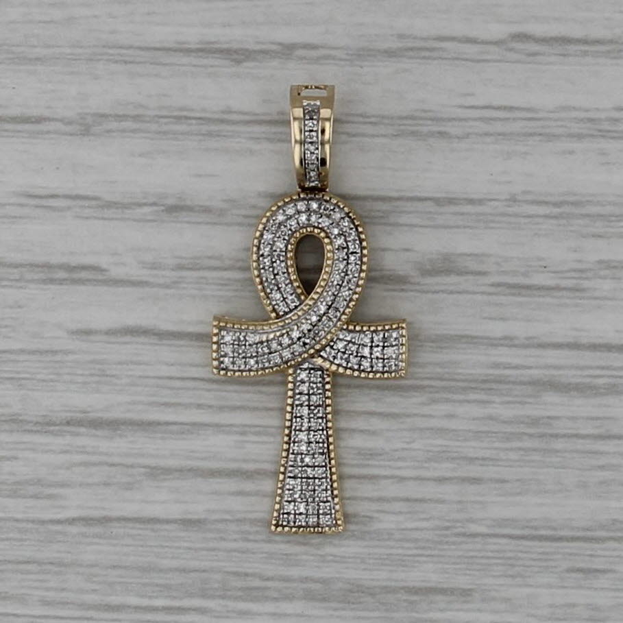 Diamond Egyptian Ankh Cross Pendant 10k Yellow Gold