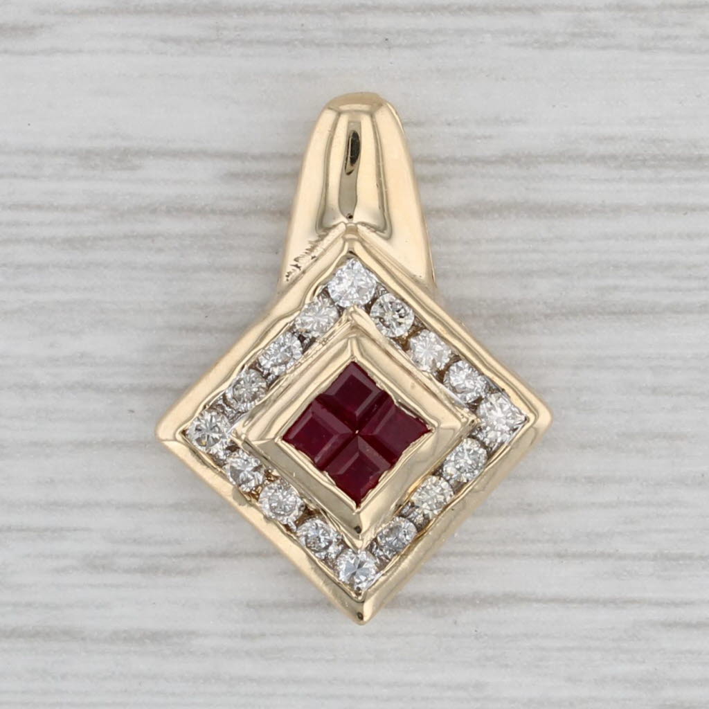 Gray 0.64ctw Ruby Diamond Halo Pendant 14k Yellow Gold