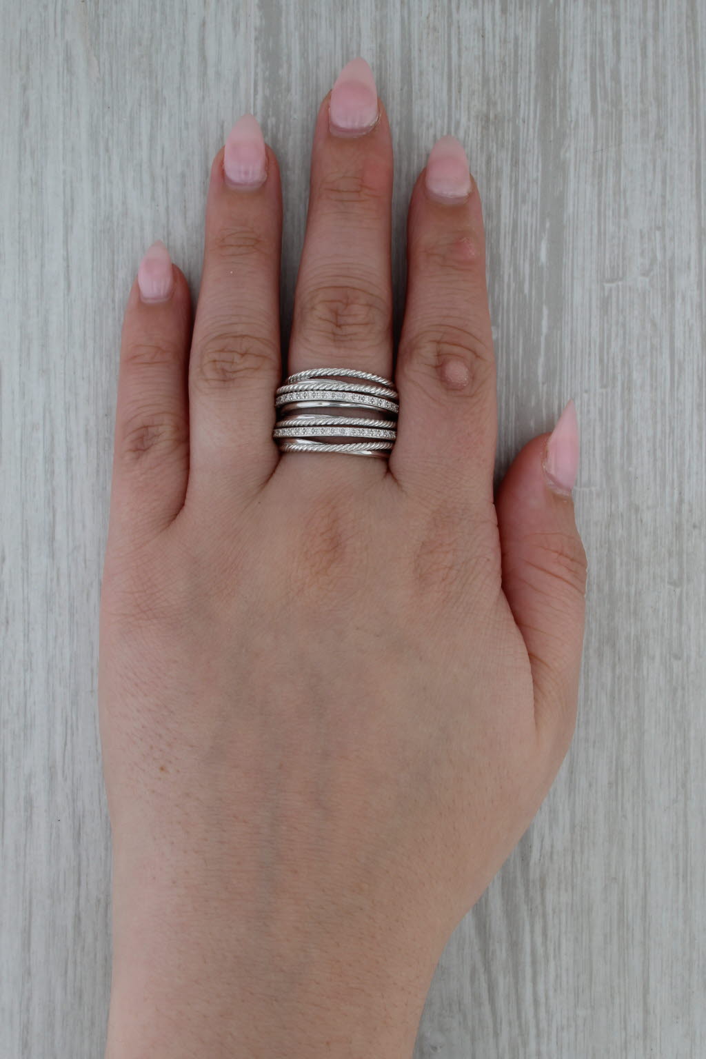 0.30ctw Diamond David Yurman Crossover Ring Sterling Silver Multi-Band Size 9.25