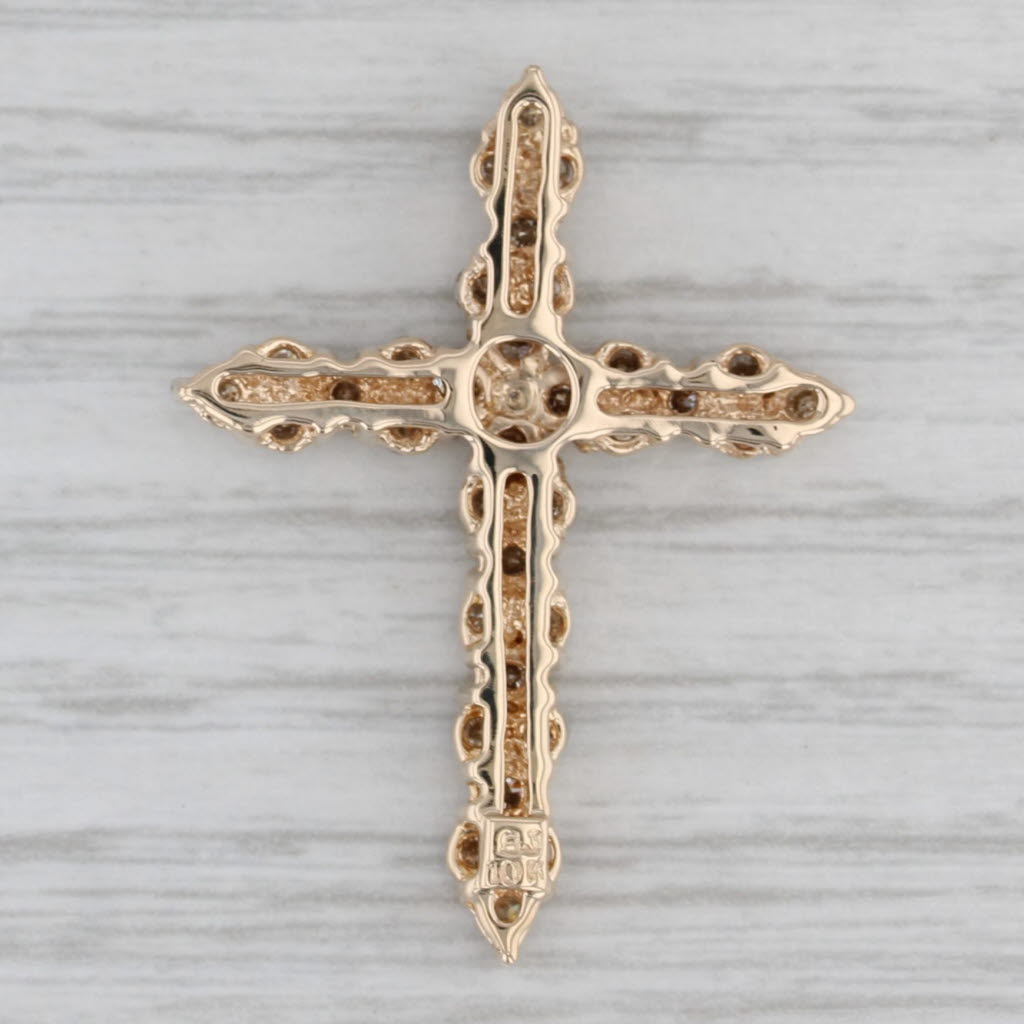 Gray 0.90ctw Diamond Cluster Cross Pendant 10k Yellow Gold