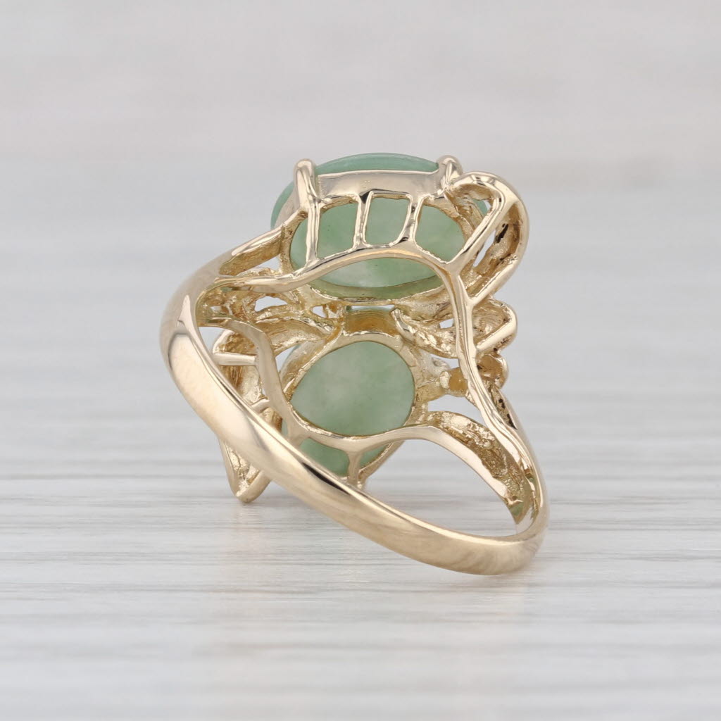 Green Jadeite Jade Bypass Ring 14k Yellow Gold Size 7