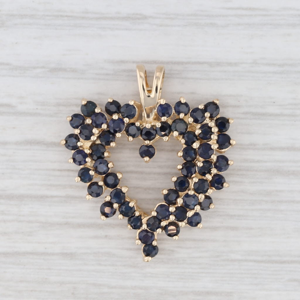 2.75ctw Blue Sapphire Cluster Open Heart Pendant 14k Yellow Gold