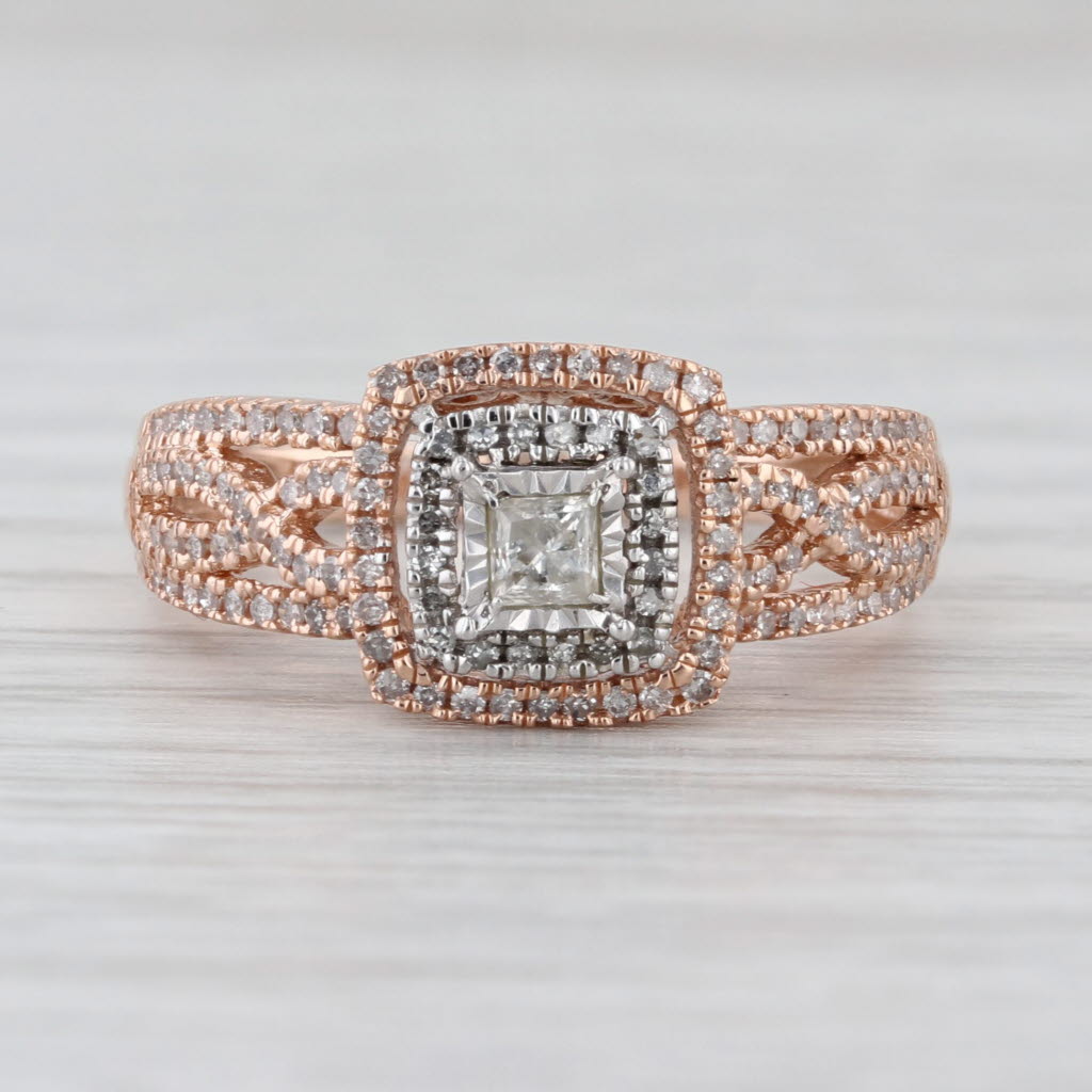 0.37ctw Diamond Princess Halo Engagement Ring 10k Rose White Gold Size 7