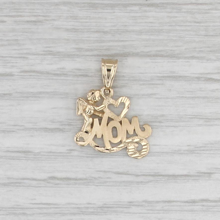 Mom Heart Guardian Angel Pendant 14k Yellow Gold Gift for Mother