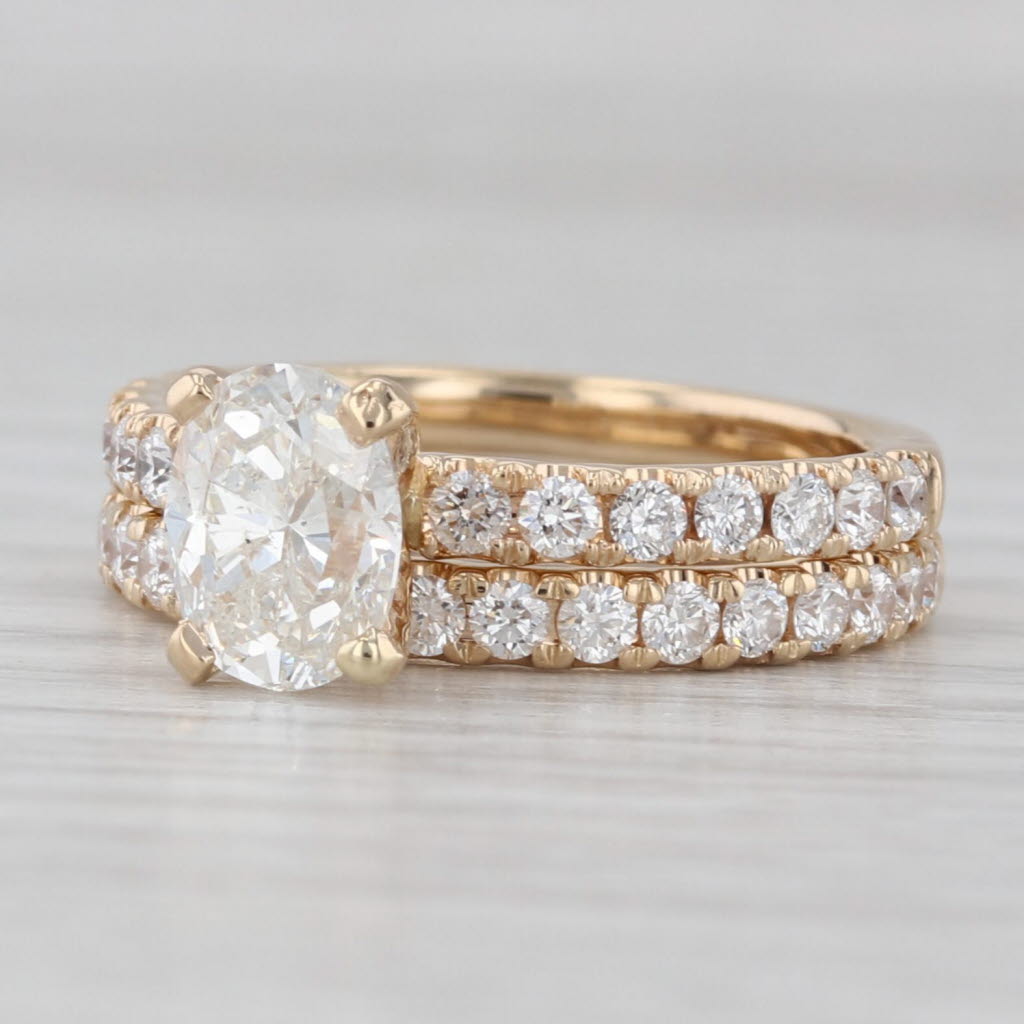 Light Gray 1.86ctw Oval Diamond Engagement Ring Wedding Band Bridal Set 14k Gold GIA