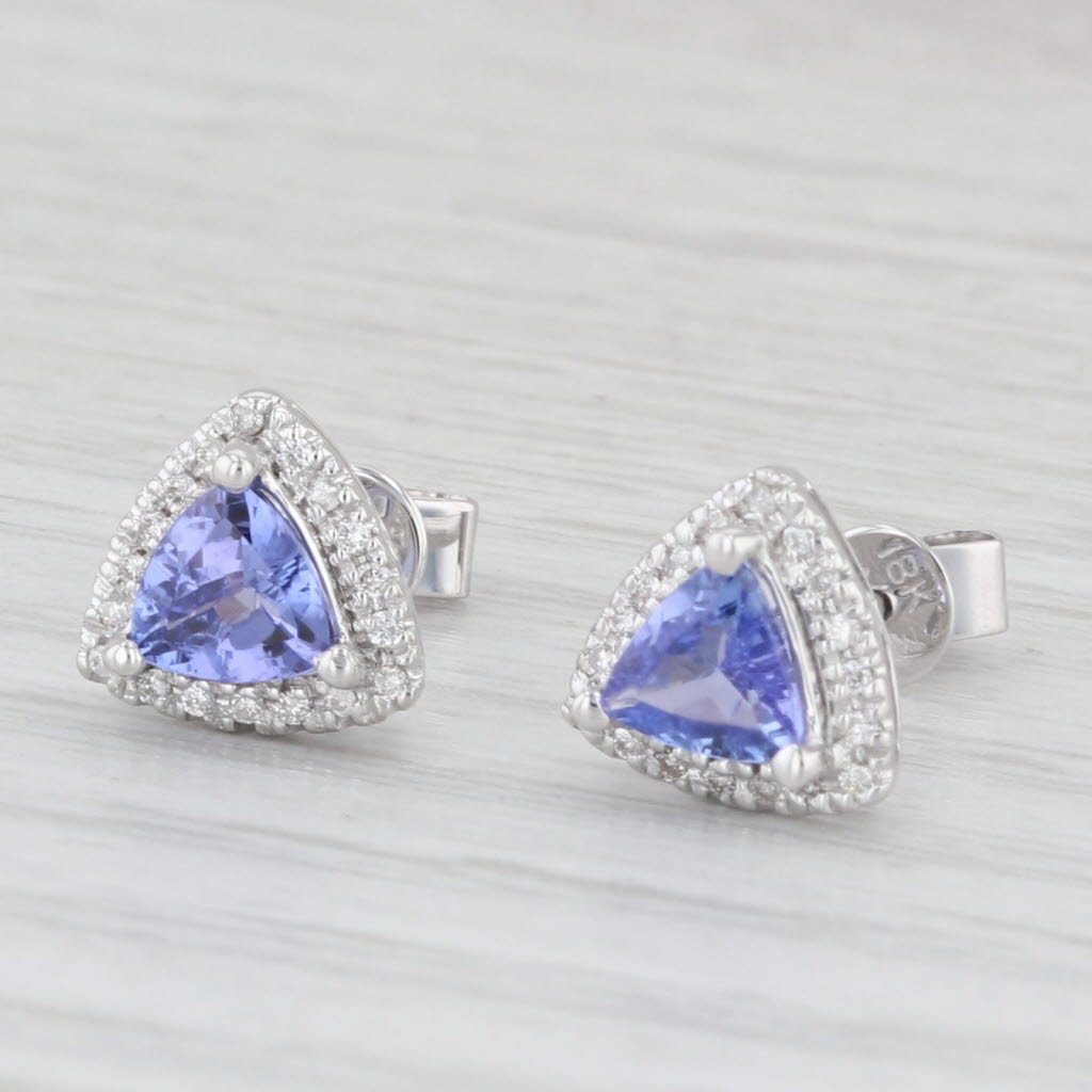 Light Gray 0.94ctw Tanzanite Diamond Halo Stud Earrings 18k White Gold