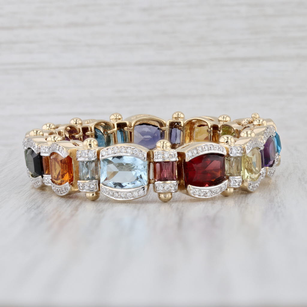 26.98ctw Gemstone Tennis Bracelet 14k Gold Peridot Citrine Topaz Amethyst Aqua
