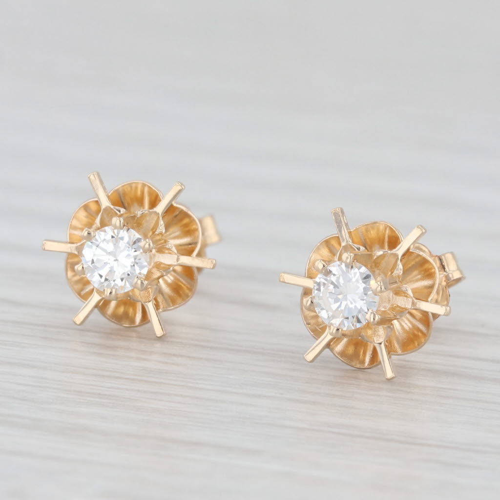 Light Gray Vintage 0.33ctw Diamond Buttercup Stud Earrings 14k Yellow Gold