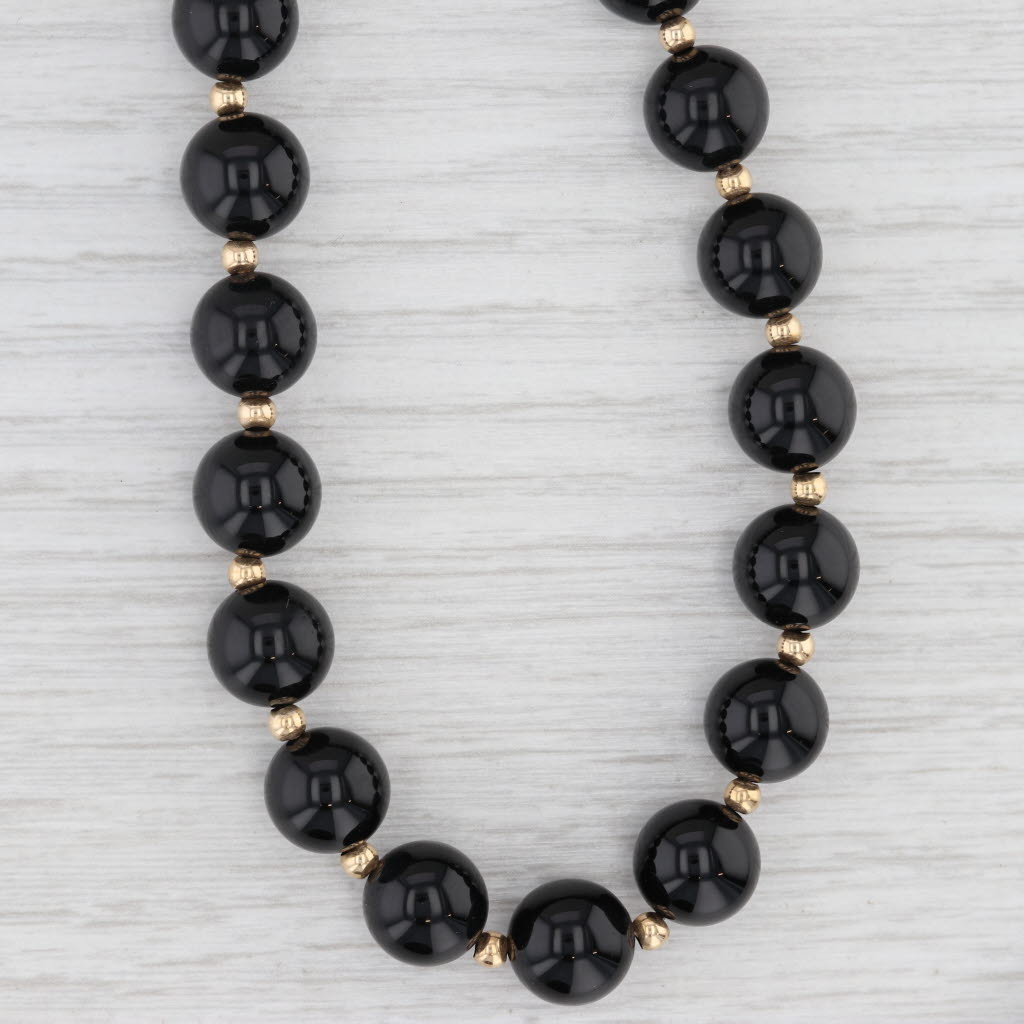 Onyx Bead Necklace 14k Yellow Gold 20" Statement Single Strand