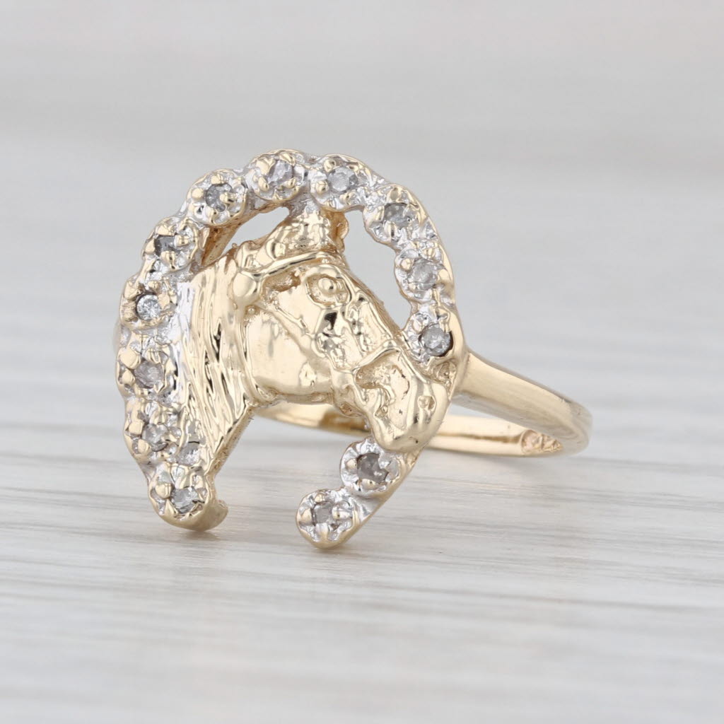 Diamond Horseshoe Horse Ring 10k Yellow Gold Size 5.5 Western Equestrian
