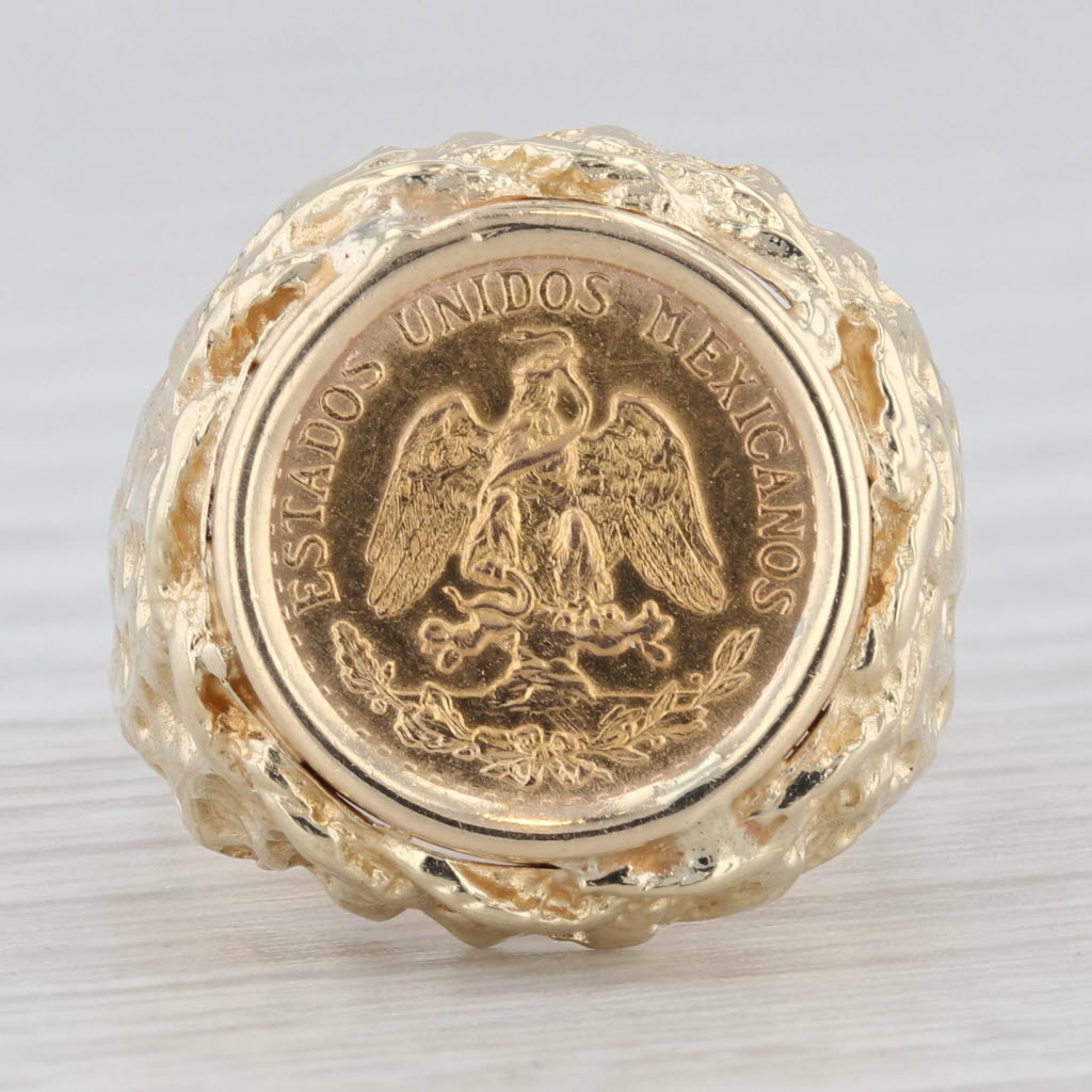 1945 Dos Pesos Coin Ring 14k 900 Yellow Gold Nugget Size 7.5 Mexico