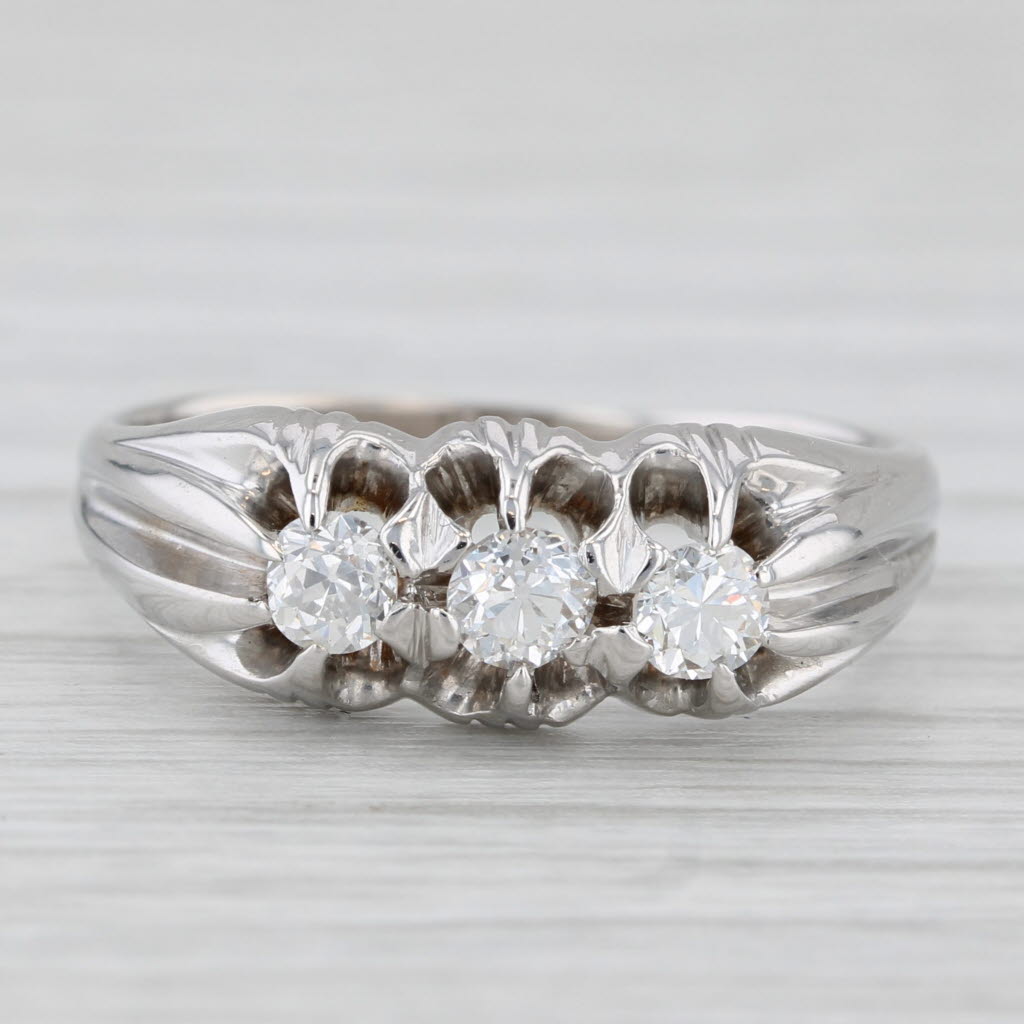 Light Gray 0.31ctw Diamond 3-Stone Vintage Ring 14k White Gold Size 7.5