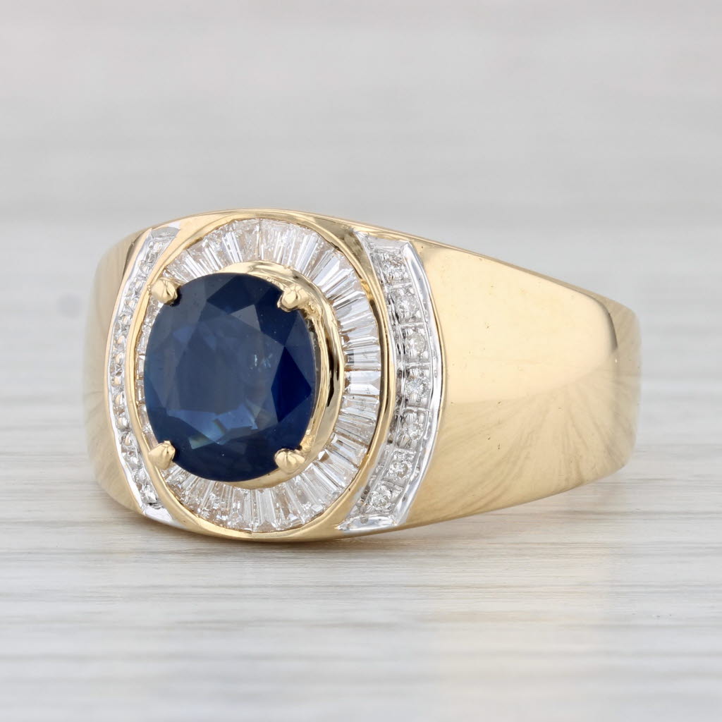 Light Gray 3.18ctw Oval Blue Sapphire Diamond Halo Ring 18k Yellow Gold Size 11