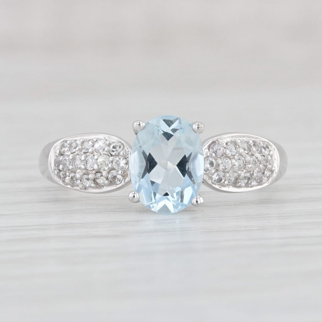 Light Gray 1.74ctw Oval Aquamarine Sapphire Ring 10k White Gold Size 8.25